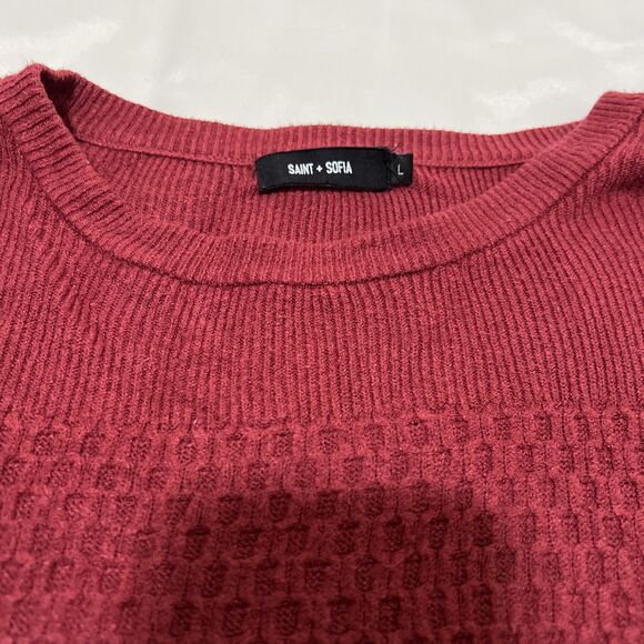 Saint + Sofia Crewneck Pullover Textured Sweater Red Women's L Lightweight - Picture 2 of 5